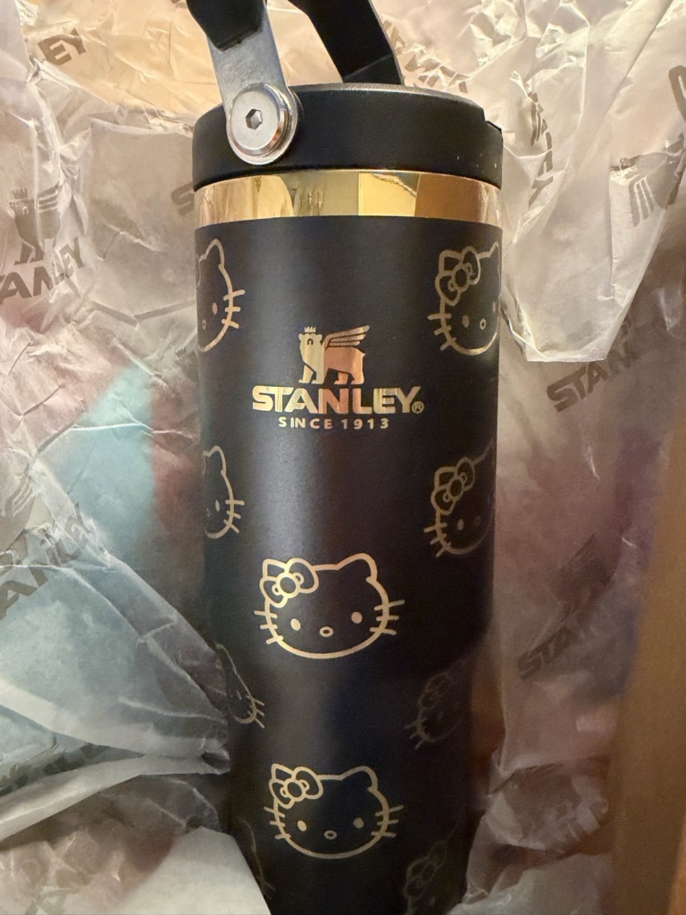 New!  Stanley Black and Gold Hello Kitty Travel Bottle